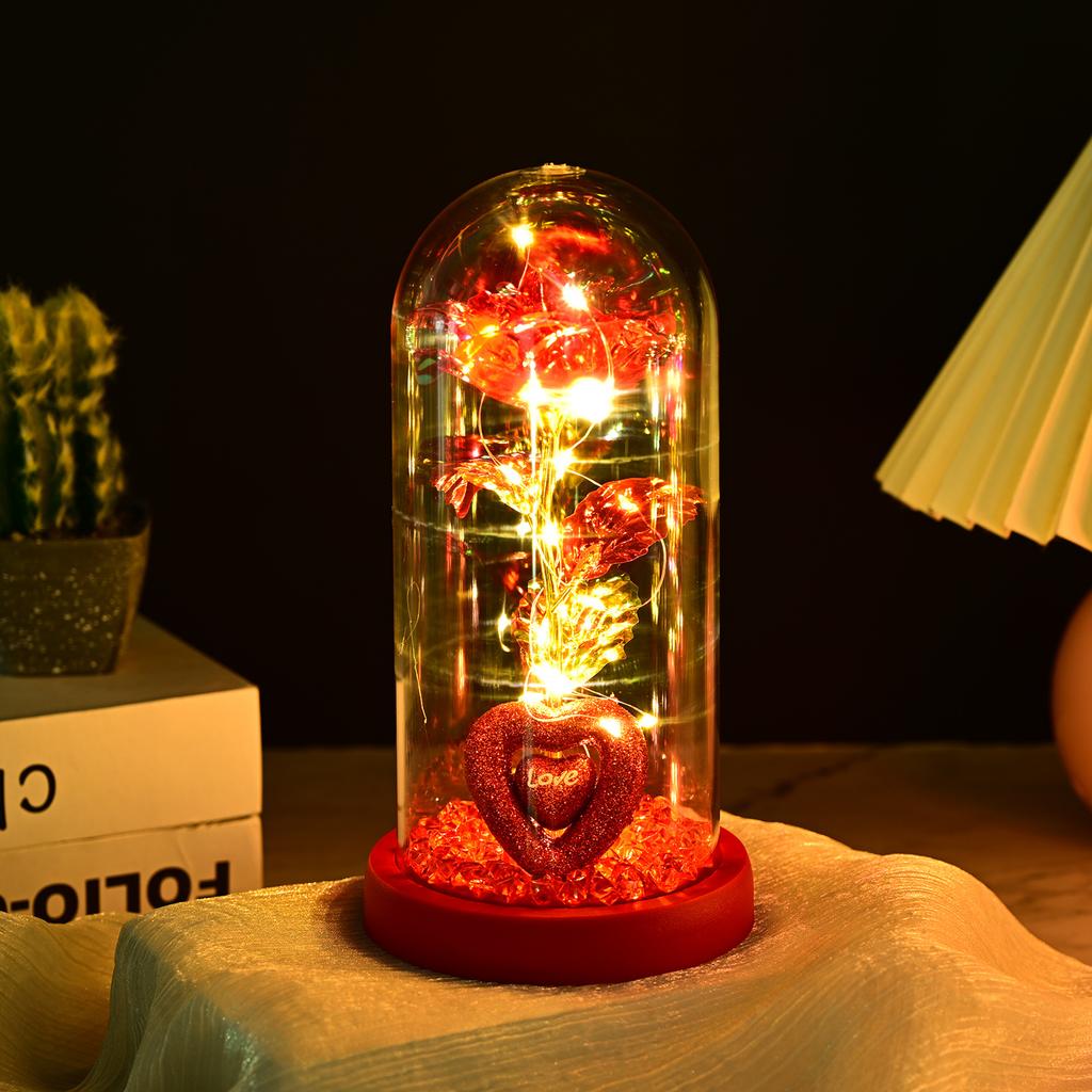 Eternal Rose Glass Cover Valentine's Day Gift Birthday Gift Colorful Gold Foil Flower Color Gold Simulation Eternal Flower