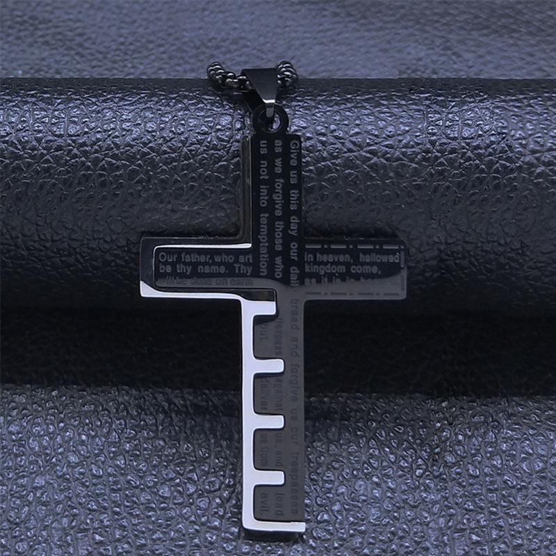 Men's Cross Necklace Stainless Steel Gold Silver Prayer Black Box Chain Necklace Men's Collar Jewelry