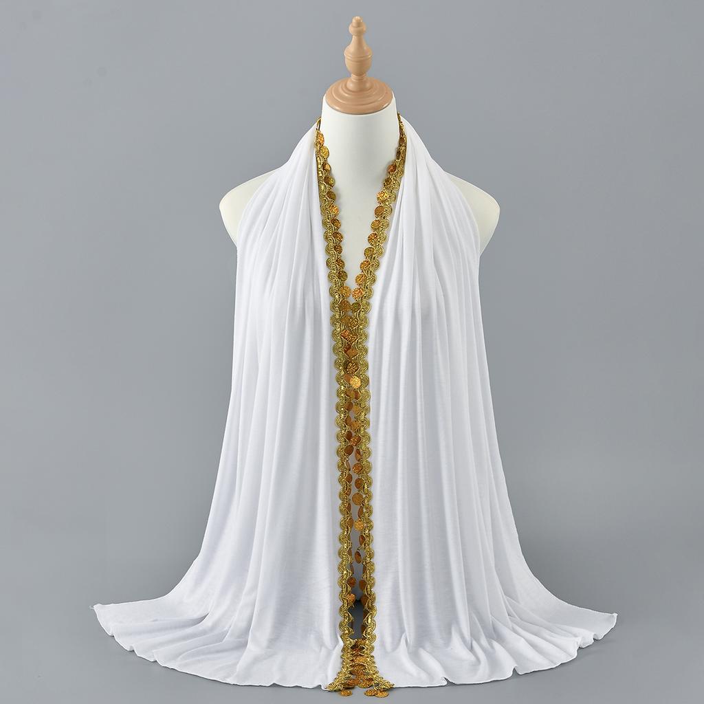 Sequin Modal Cotton Jersey Hijab Scarf For Women Stretch Shawl Plain Muslim Headband Fashion Long Fringes Wraps Islam Turban