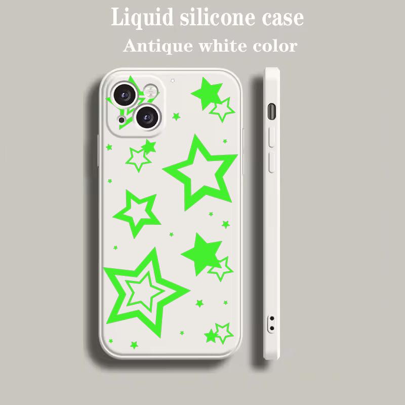 Luxury Color Phone Case For iPhone 18 15 14 13 12 mini 11 Pro Max XS X XR SE 7 8 Plus soft Silicone Beige Cover Style Stars Pattern
