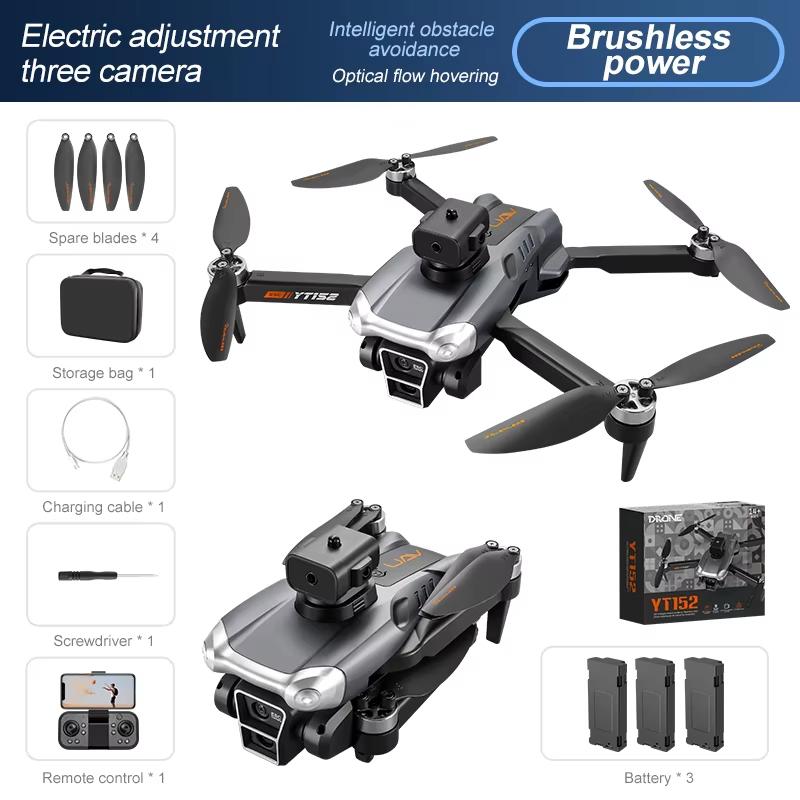 Nový YT152 MINI Drone 8K Tři kamery Wiif Optické polohování toku Vyhýbání se překážkám Bezkartáčové dálkové ovládání Čtyřosé letadlo Hračka Dárek Děti