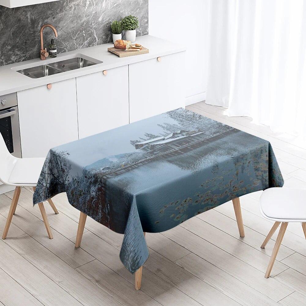 Winter snow tablecloth beautiful  anti-fouling waterproof rectangular kitchen table home decoration