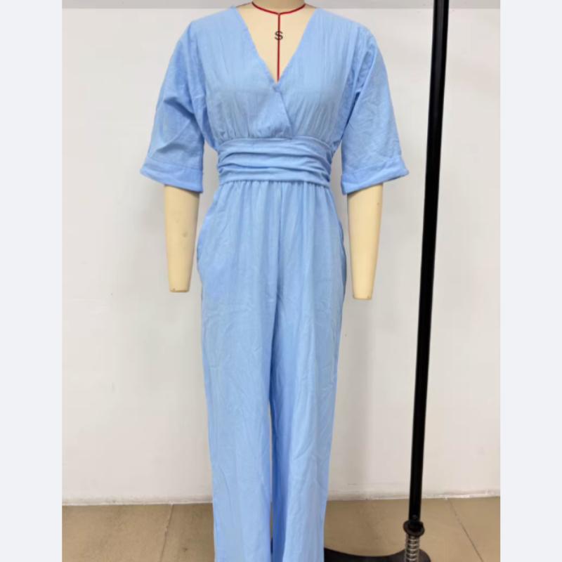 Novo Macacão Elegante com Decote em V para Mulheres com Cintura Marcada para a Primavera/Verão, Oferecido em Várias Cores