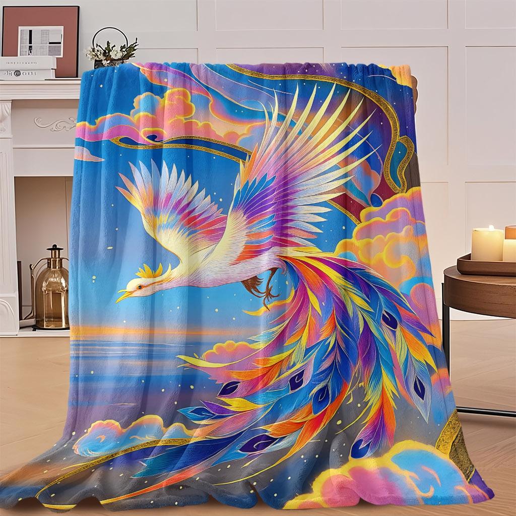 1pc Comfortable Dreamy Phoenix Flying Theme Flannel Blanket | Soft Breathable Polyester, Perfect Gift for All Seasons, Mach