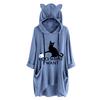 Women Casual Print Cat Ear Hooded Long Sleeves Pocket Irregular Top Blouse Shirt