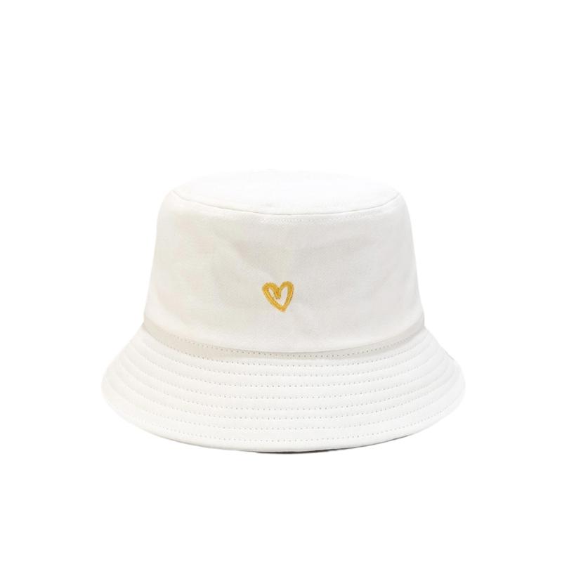 Embroidered Cotton Fisherman Hats for Women Girls Stylish Heart Design Beach Sun Protection Adjustable Fit
