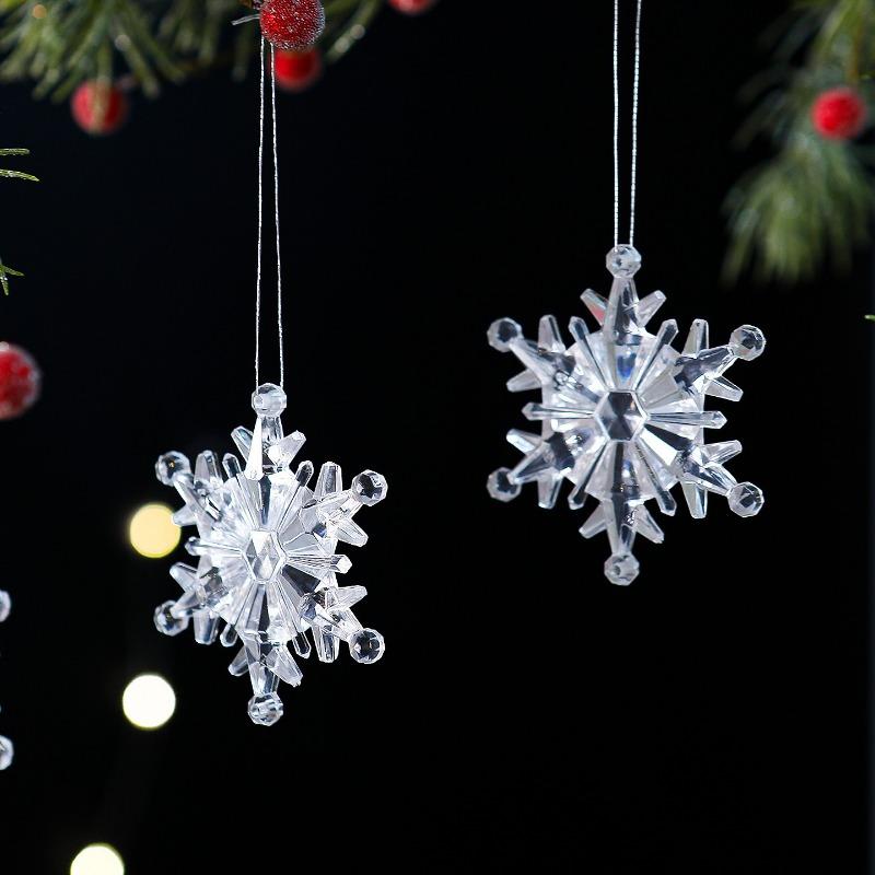 6 Stück Acryl Weihnachts-Schneeflocken-Dekorationen, Weihnachtsbaum-Anhänger, Hängende Ornamente, Dekorative Anhänger