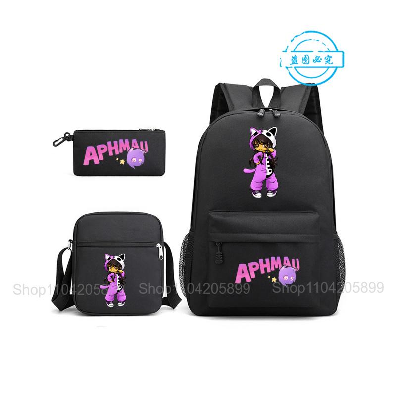 Aphmau Backpack Student Mochila School Bag Pencil Case Shoulder Bag 3PCS Set Fashion Girls Boys Game Cartoon SchoolBag Gift