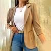Women Fall Spring Coat Solid Color Lapel Long Sleeve Sraight Open Stitch Patch