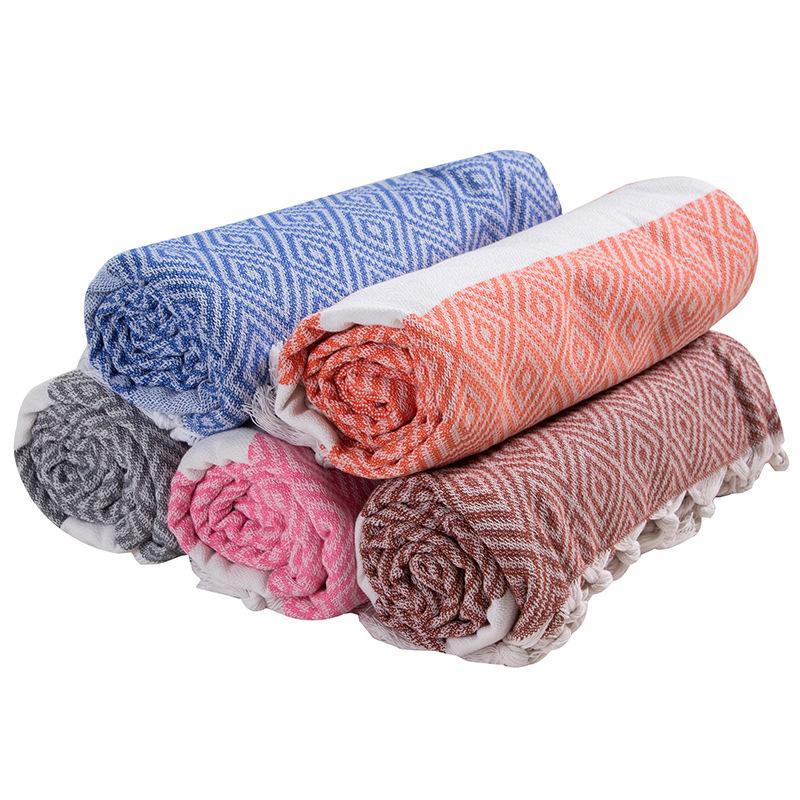 100% Cotton Striped Tassel Beach Towel - 30 Color Options