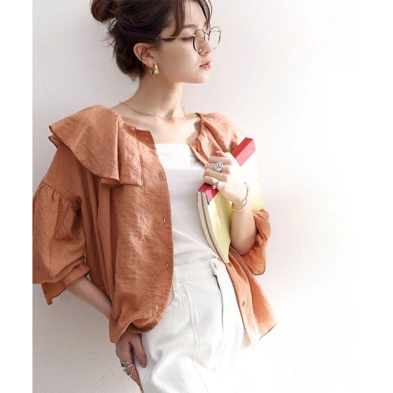 

Summer New Arrival Women s Clothing Fashion Style Ruffles Chiffon Shirt Thin Cardigan Small Coat Loose Slim Looking Street All-Match Orange Free size
