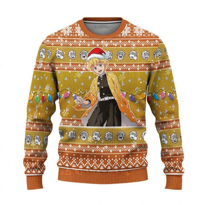Demon Slayer 3D Print Casual Base Layer Shirt Christmas Loose Crew Neck Sweatshirt 0054