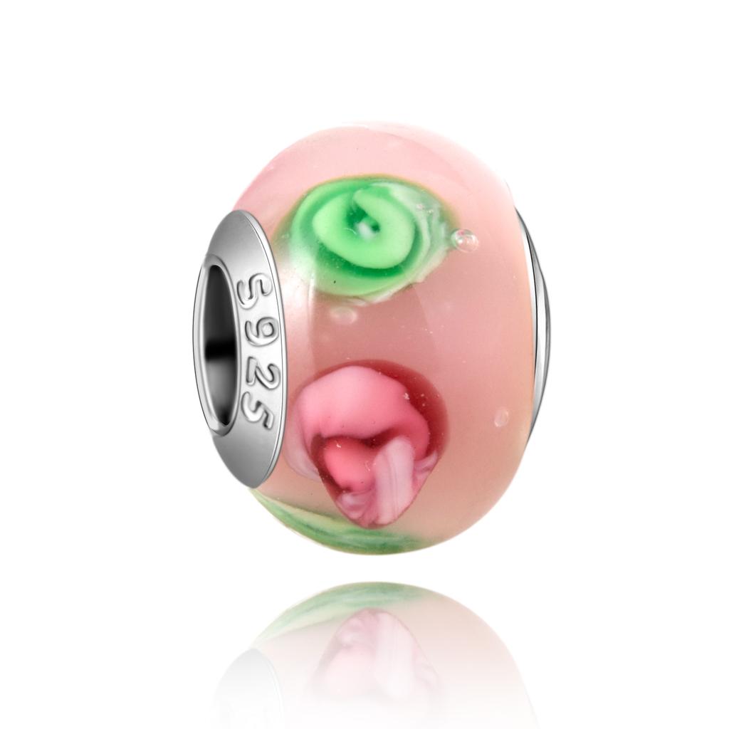 Murano Glas Serie Kupfer Mehrfarbig Rose & Blüten Grafik Anhänger Passt an Armband Damen Feiner Schmuck Zubehör