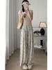 Casual High-Waist Ice Silk Ink Painting Tie-Dye Trousers