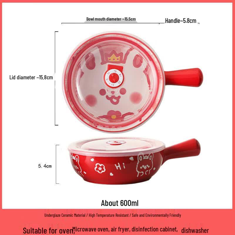 Cartoon Ceramic Oven-Safe Baking Bowl with Handle