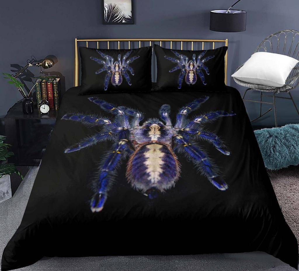 Tarantula Baskılı Yatak Örtüsü Seti King Full 3D Baskı Siyah Örümcek Yorgan Kılıfı Seti Böcek Temalı Erkek Çocuk Genç Polyester Yatak Örtüsü Seti