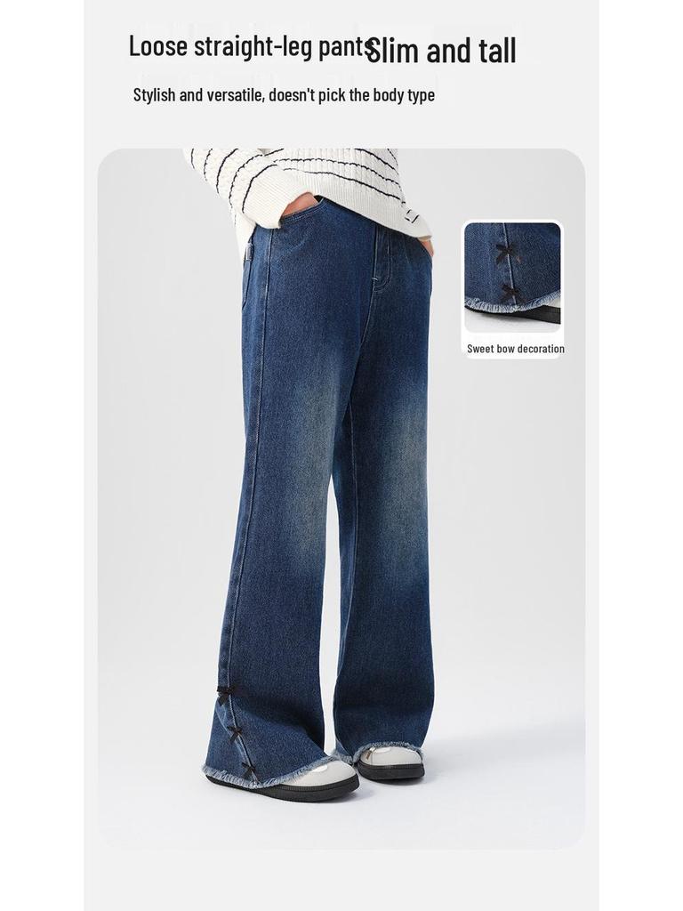 Retro Gewaschene Mädchen Straight-Leg Jeans - Neue Herbst Bequeme & Vielseitige Lange Hosen