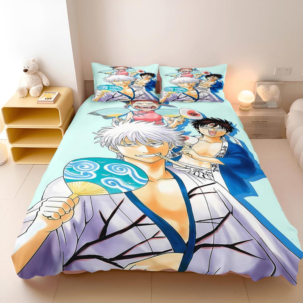 Gintama Anime Bedding Set Sakata Gintoki Printed Duvet Cover Set Cartoon Bed Linen Otaku Room Home Bedroom Decor