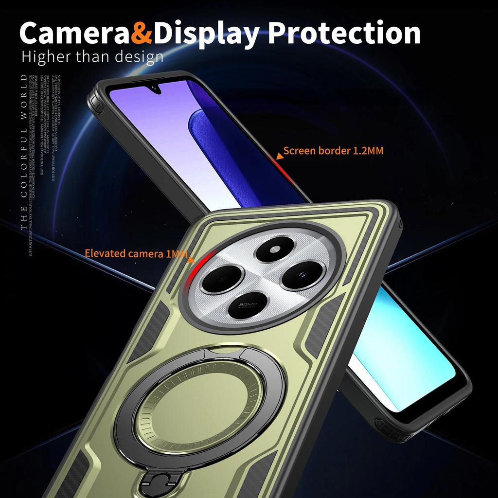 For Xiaomi Redmi 14C Case Military Armor Shockproof 360° Rotating Magnetic Metal Ring Stand TPU Frame Plastic Phone Cover Fundas