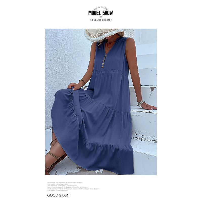 

Летнее платье-жилет без рукавов, свободное повседневное платье XL синий