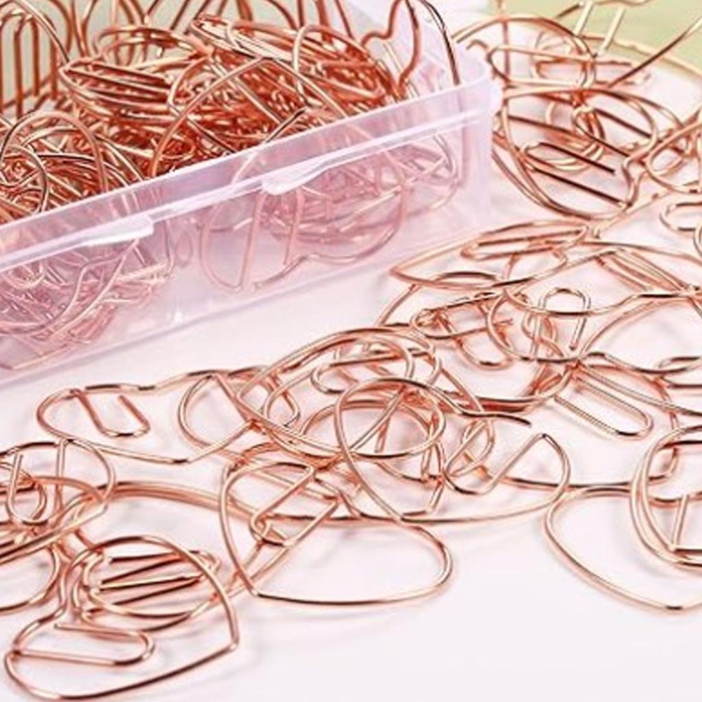 100Pcs Heart Shaped Paper Clips Iron Decorative Paperclips Set with Transparent Box for   School Household