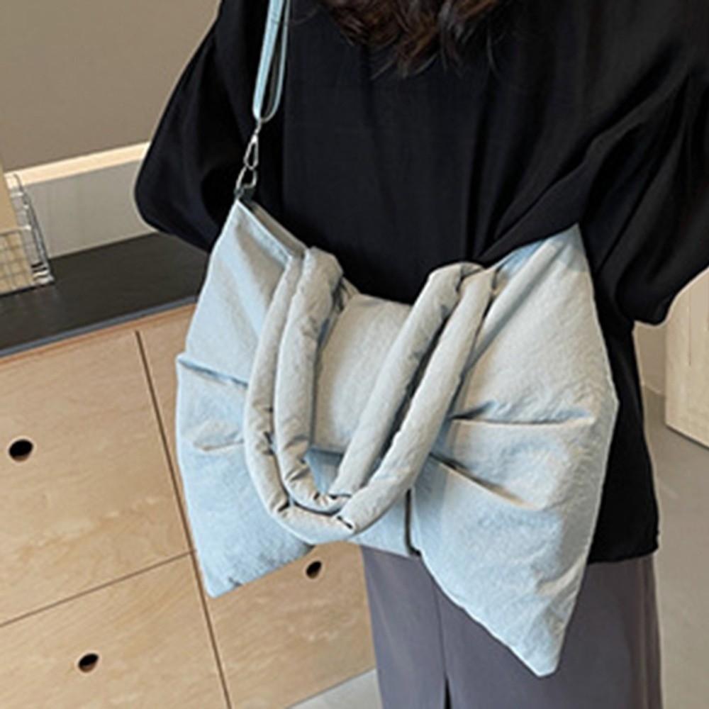 Cotton Padded Ruched Bowknot Shoulder Bag Large Capacity Crossbody Bags  Travel