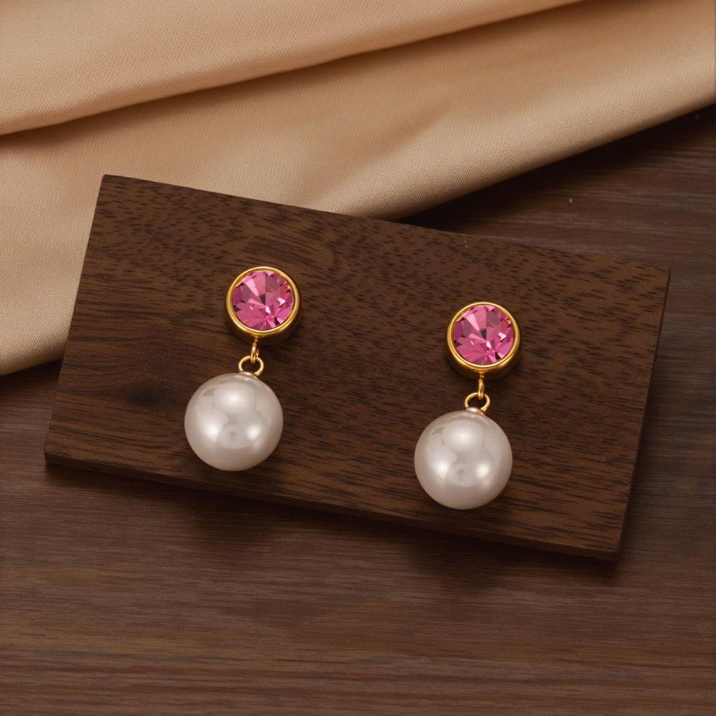 Pearl Birthstone Stainless Steel Stud Earrings - Versatile, High-End, Chic Women's Accessories