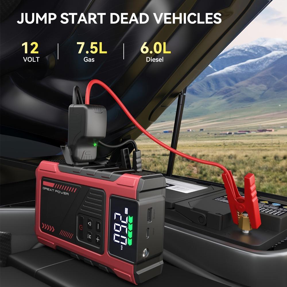Portable Car Air Compressor and Emergency Starter with LED Emergency Light, 3000A Peak Power, 12V for Petrol/Diesel Vehicles, USB Input/Output