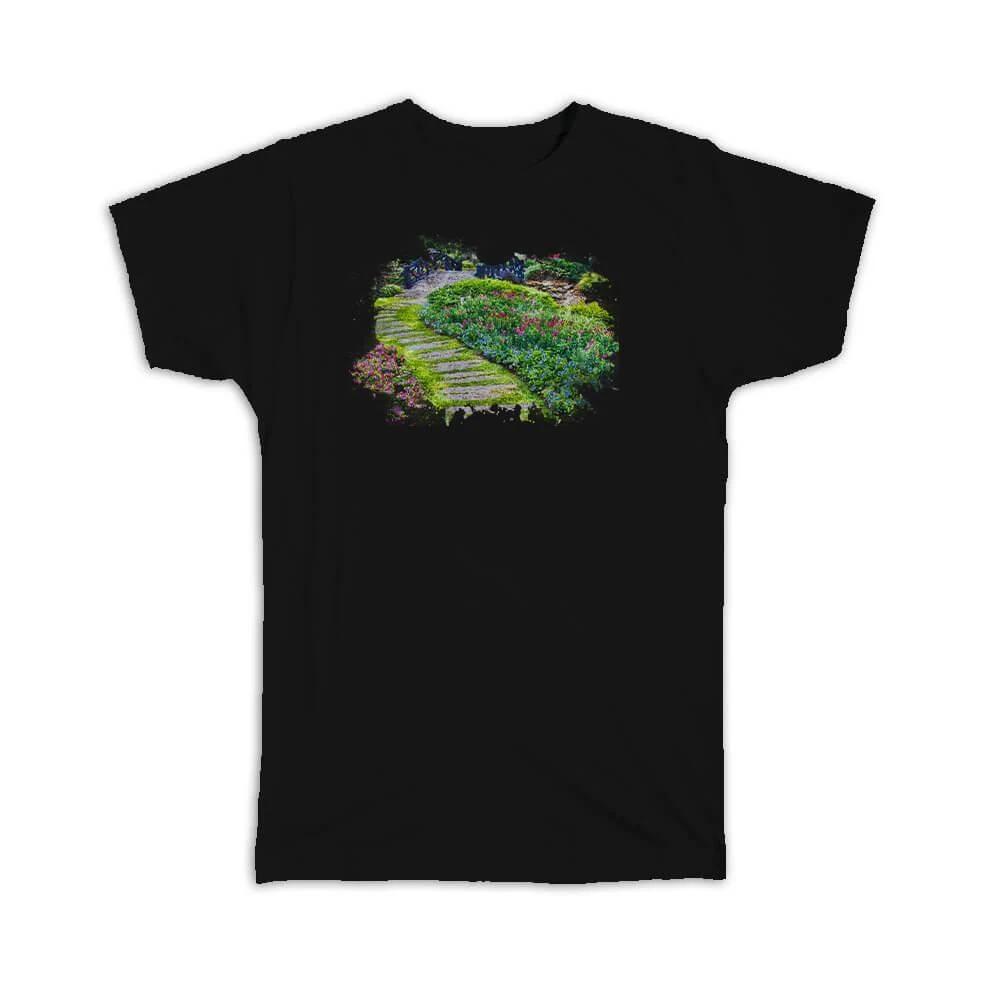 Gift T-Shirt : Watercolor Garden Path Frame XL