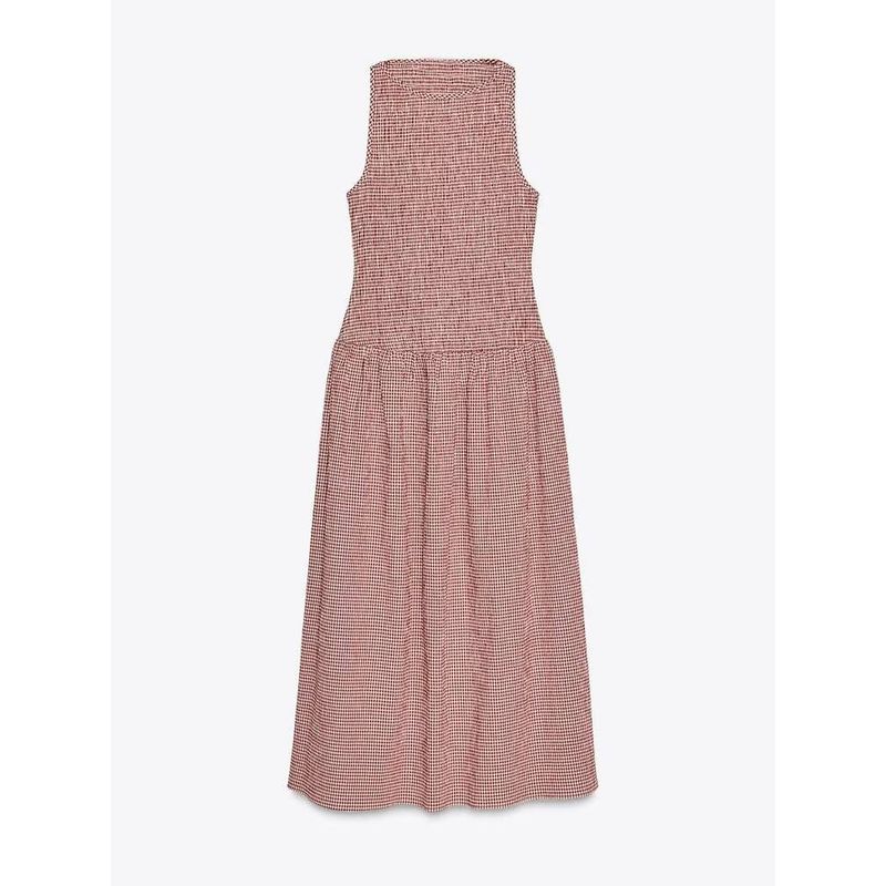 

Za2025 Summer New Product Women clothes Fashion Slim fit Slimming round Neck Sleeveless for Plaid Dress 3067329 Red L