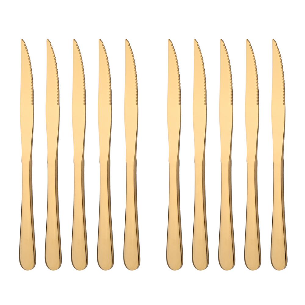 10Pcs Table Steak Knife 18/10 Stainless Steel Black Sharp Meat Fish Knife Western Cutlery Dinnerware Mirror Polished Serrated Butter Knife