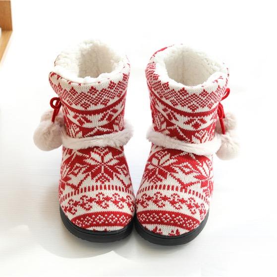 Winter Fur Home Slippers Women Warm Boots Cotton Flat Platform Indoor Floor Shoes For Female Womens Girls Weave Plush Cozy Boots