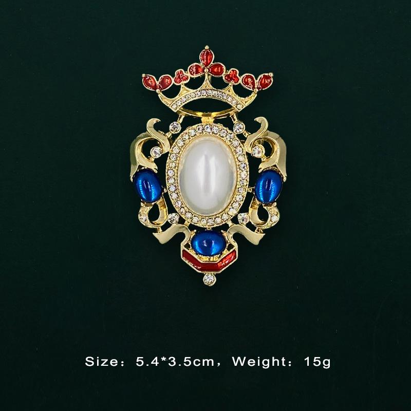 Baroque Vintage Gold Color Crystal Pearls Pin Brooches Gem Hollow Geometric Rectangle Brooch Collar for Women Jewelry