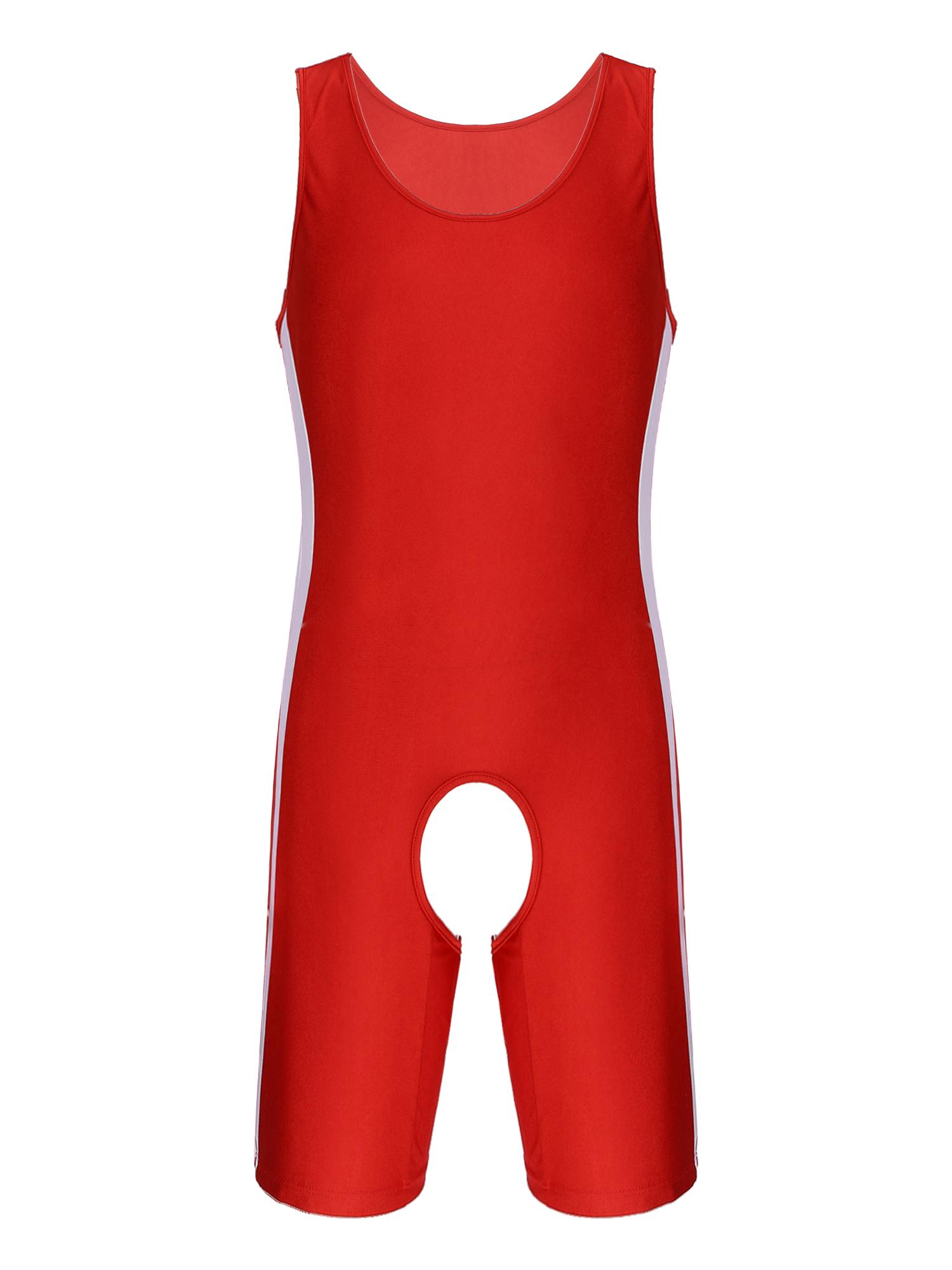 

Mens Open Crotch Jumpsuit Color Block Design U Neck Sleeveless Bodysuit One Piece Nightwear Loungewear XXL червоний