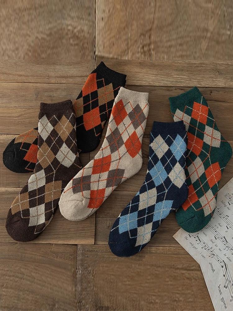 

5 пар/лот мужские полосатые носки высокого качества клетчатый ромбовидный узор Harajuku гребенные средние трубчатые цветные хлопковые носки EU 38-43