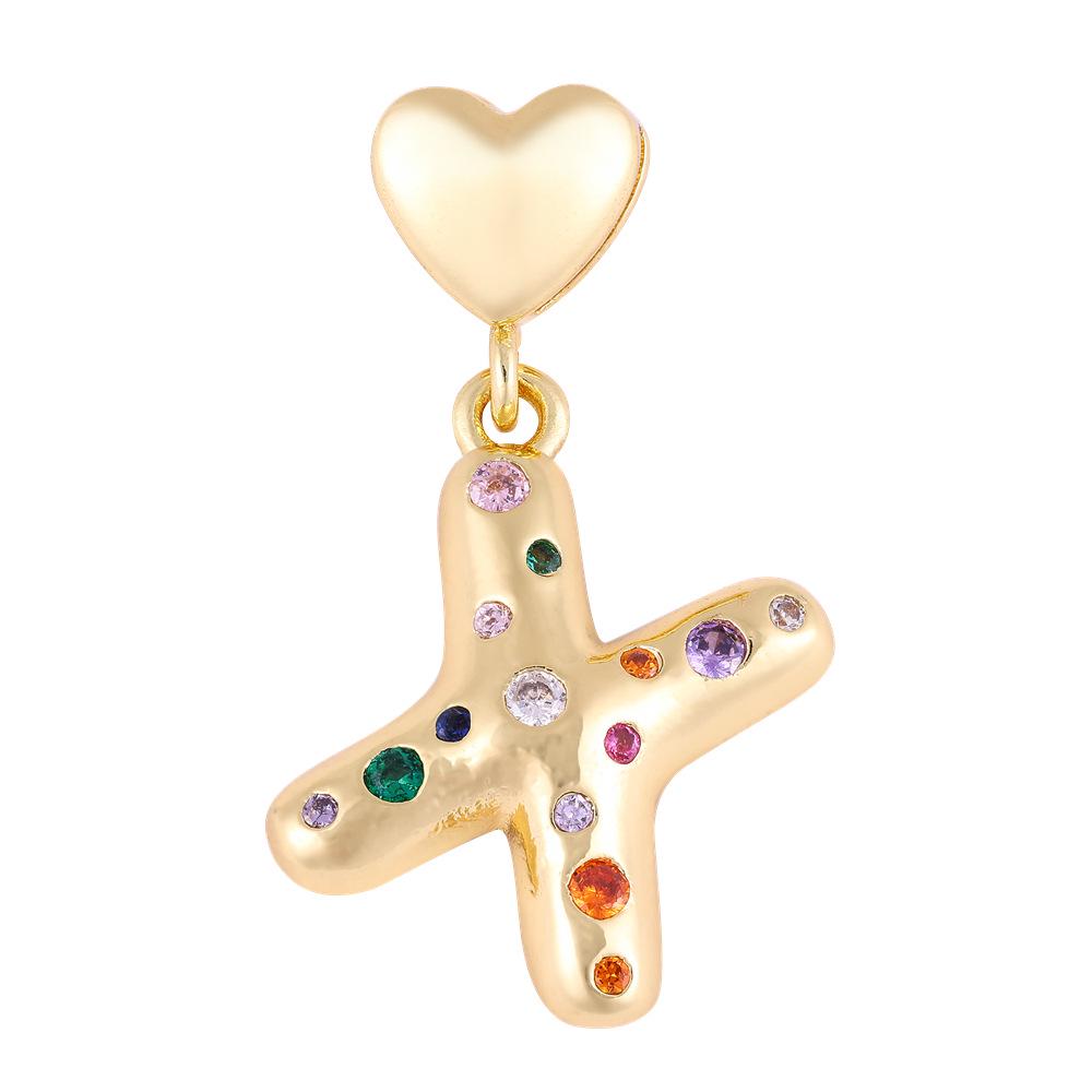 18K Gold-Plated Zircon Necklace with Cross and Colorful Letter Pendants