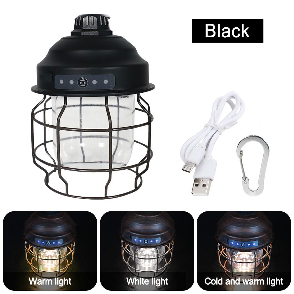 Vintage Metal Hanging Lanterns 3600mAh Battery Dimming Outdoor Retro Led Camp Lantern USB Rechargeable Lightweight Tent Light