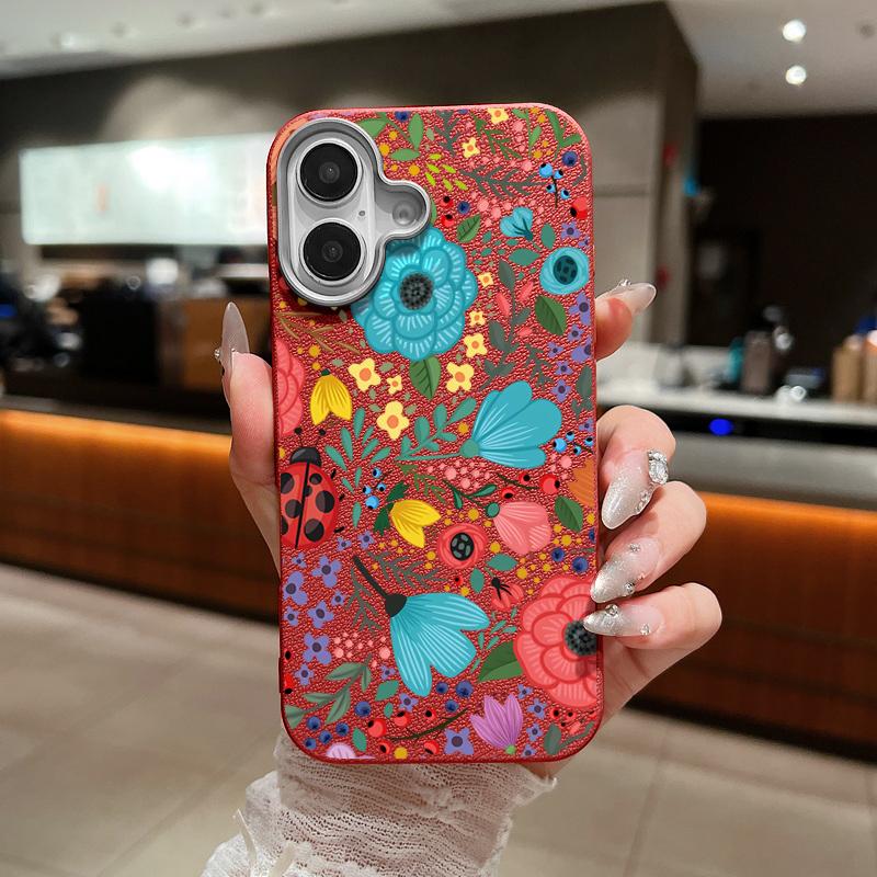 Romantic Garden Flowers Print Soft Case For iPhone 15 14 16 Pro Max 15 14 Plus 13 12 Pro Max 11 Leather Texture TPU Phone Cover