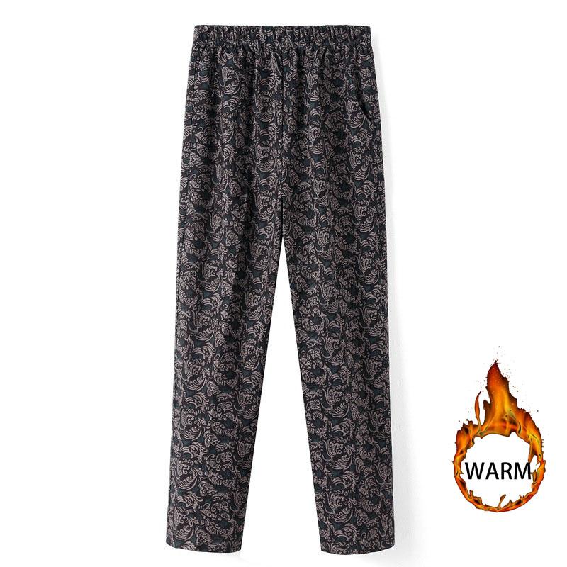 Mittleren Alters Frauen Hosen Drucken Elastische Beiläufige Hosen Gerade Hosen Übergröße Oma Weiche