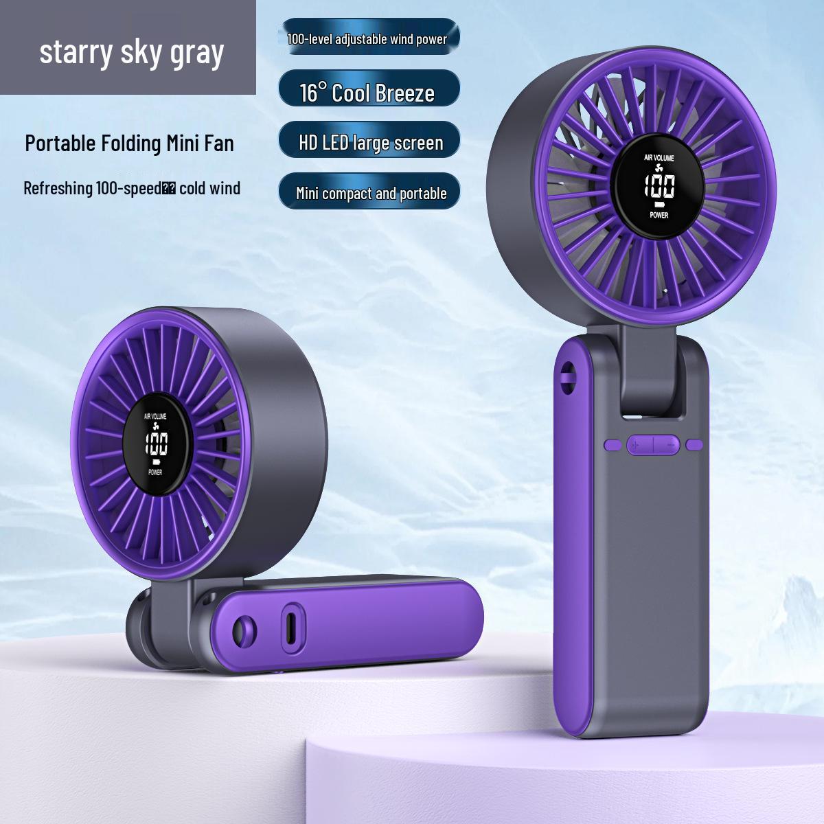 

T25 Mini Handheld Fan: USB Rechargeable, Digital Display, Portable, Folding Neck Fan. 206*83*48MM