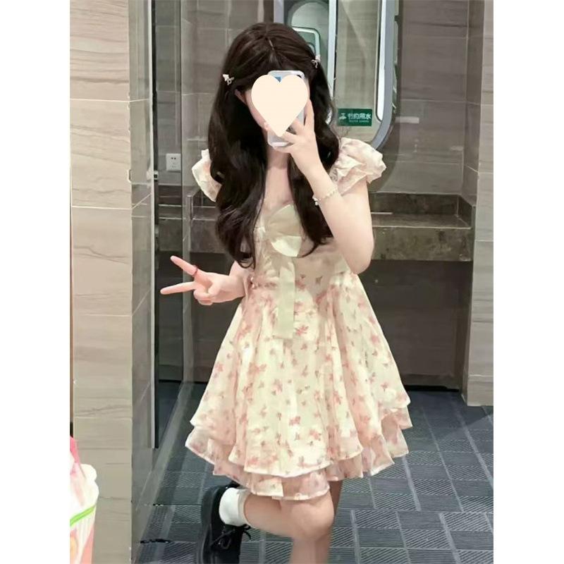 Small fresh floral gauze skirt Japanese sweet butterfly age-reducing small fluffy princess skirt waist and thin A-shaped skirt