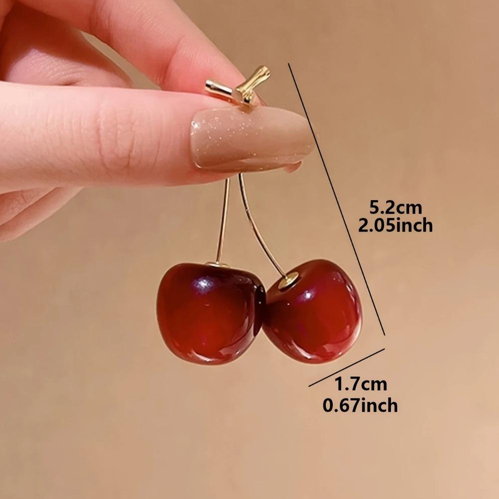 Fashion Cute Cherry Drop Earrings 1Pair Sweet Fruit Earring Versatile Matching Jewelry for Women Daily Party Outfit
