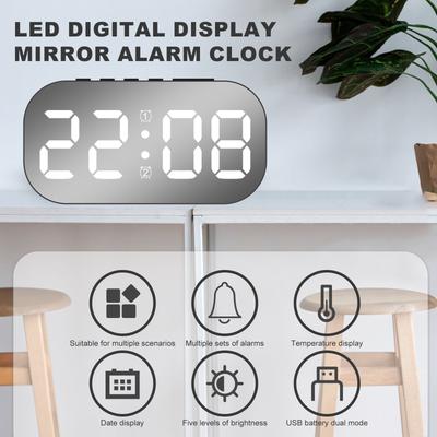 Réveil Numérique 5 Niveaux Graduables Veilleuse Horloge Numérique avec Affichage de la Température Mode Snooze Horloge de Bureau USB Chambre à Coucher