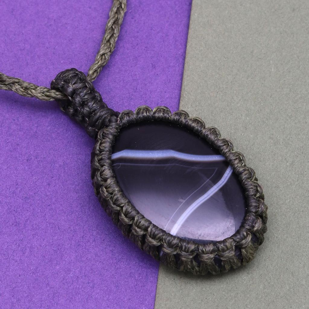 Gray Botswana Agate Gemstone Holloween Gifted Jewelry Macrame Necklace 20-32 in