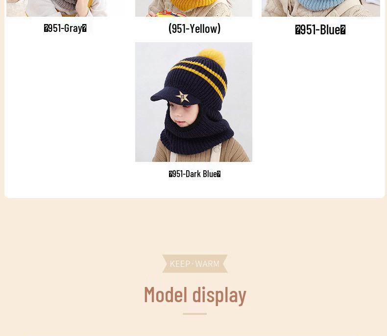 Kids' Winter Wool Hat with Velvet Lining & Duckbill Cap: Face Protection and Scarf Combo