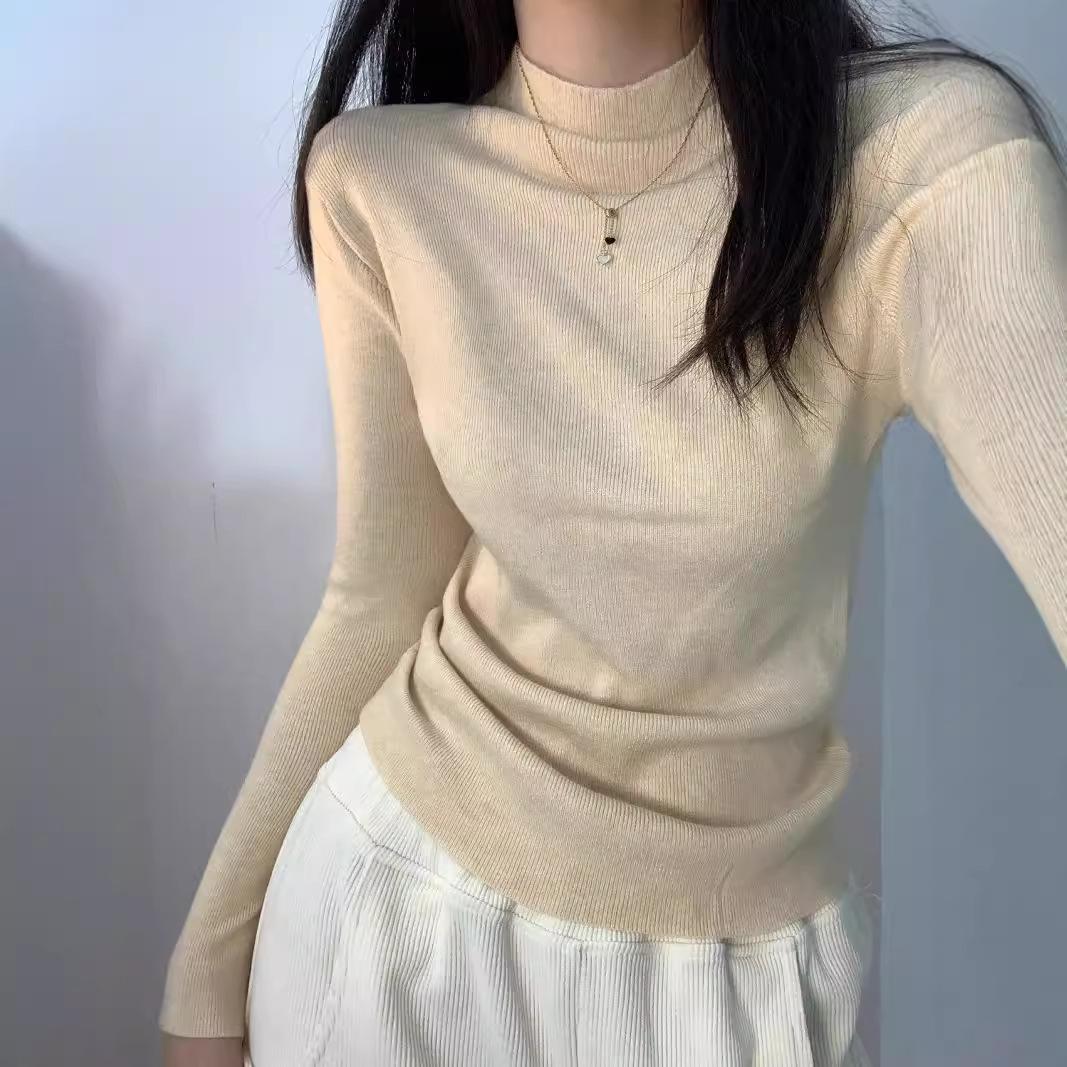 

Женский вязаный свитер облегающего кроя - Полувысокий воротник, Теплый, Модный топ на осень/зиму XXL