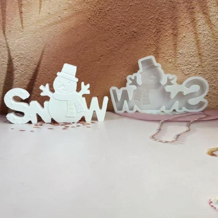 Creative Snowman Snow Letter Sign Silicone Mold For Handmade Cement Plasters Figurine Holiday Gift Home Decors Projects