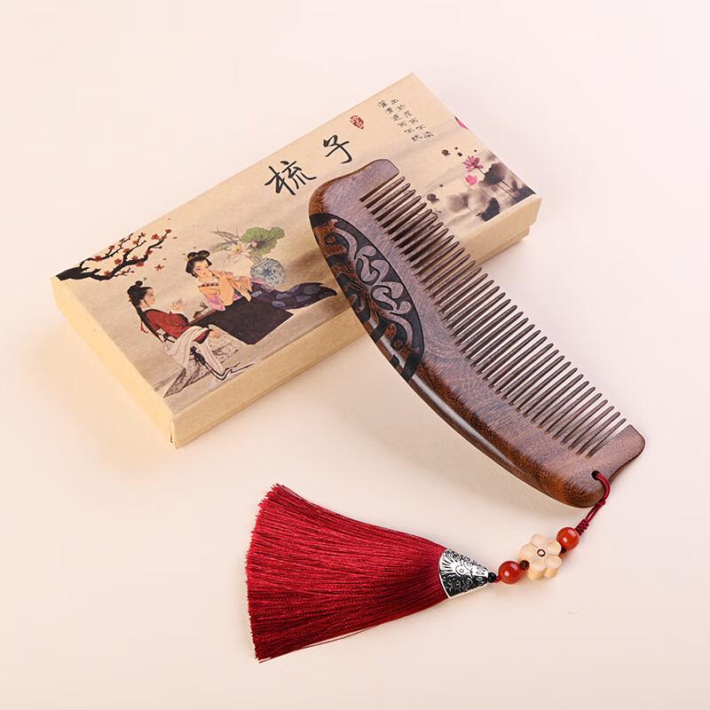 Гребень для волос в форме полумесяца из сандалового дерева с подвеской в виде цветка сливы