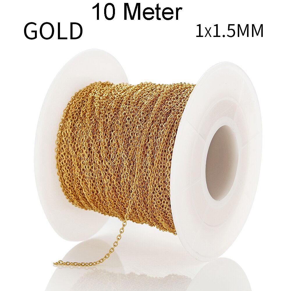 2/10 Meters Stainless Steel Chain 1 1.5 2mm Gold&Steel Color Link for DIY Jewelry Making Necklace Bracelet Bulk Chain Supplies