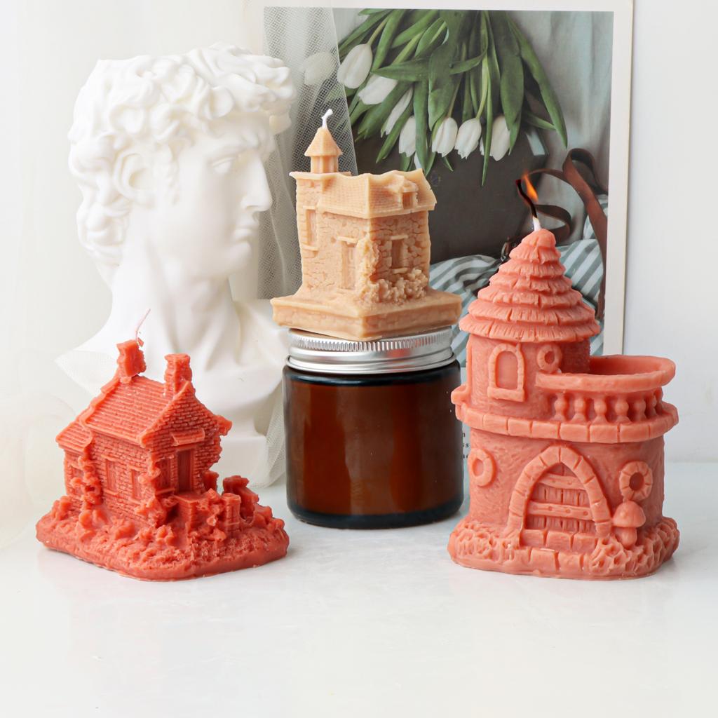 3D Europeisk Bygning Hus Hjem Silikon Lysform DIY Håndlaget Aromaterapi Gips Resin Såpefremstilling lysfremstillingsverktøy